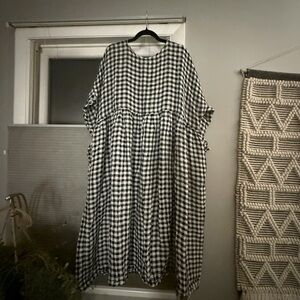 Meg By Design Linen Gauze Gingham Dress in Black and White OS
